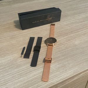 Daniel Wellington Rose Gold Mesh Watch with Black Dial